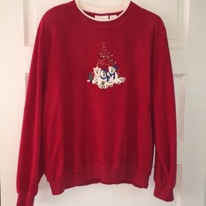 Alfred Dunner size L, red super soft polyester top for fall/holiday embroidery